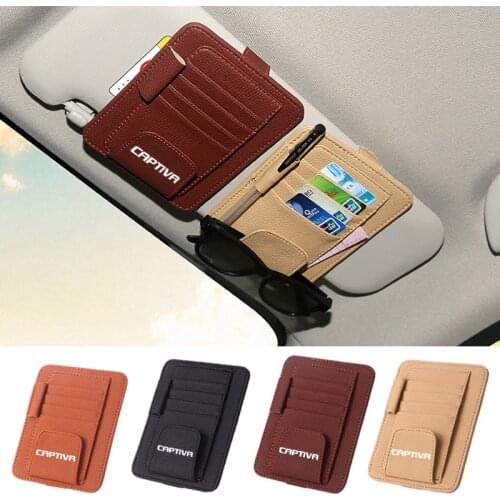 PU Car Sun Visor Sunglasses Glasses Holder Storage Clip Credit Card Package ID Storage Pen Bag for Chevrolet Captiva car styling