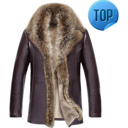 Men Jacket Dog Fur Raccoon Collar Real Genuine Leather Jacket Men Tops Wool Liner Winter Jackets and Coats Mens Sheepskin Coat