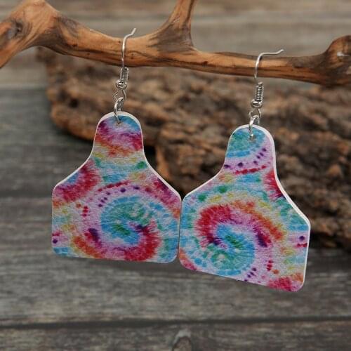 2021 New Geometric Wine Bottle Shape Creative Tie-dye Colorful Leather Earrings Double-sided Printing Exaggerated Earrings