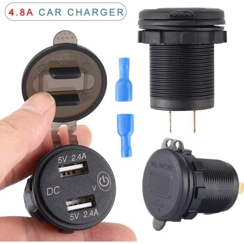Portable Dual USB Socket Car Charger Adapter Durable Waterproof 12V 4.8A Mobile Phone Charger Socket Power