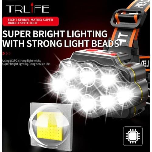 Portable 8 *XPG Headlamp USB Rechargeable LED Headlight 4 Mode Waterproof Camping Lantern With Built-in 18650 Battery Flashlight