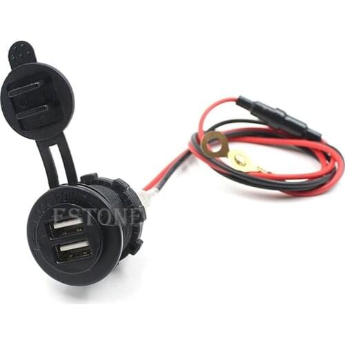 Q9QD Motorcycle Waterproof Mobile Phone Power Supply Charger Dual USB Port Socket NEW