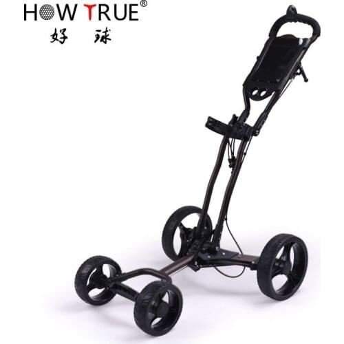 Foldable Golf Bag Trolley 4 Wheels Golf Push Cart with Brake, Golf Trolley with Quick Folding and Fixed Rope with Golf Bag