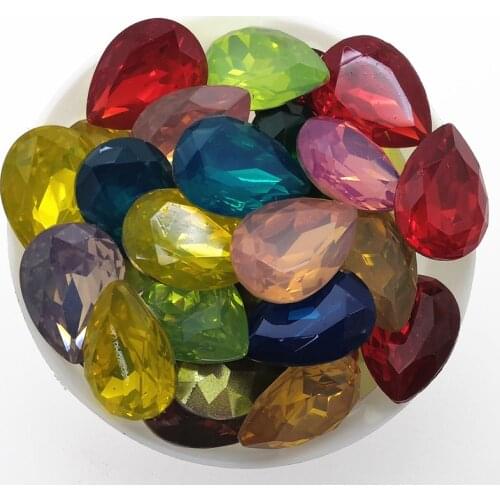 TopStone 50pcs 10x14mm 13x18mm Teardrop Opal Rhinestone Resin Crystal Fancy Stone Pointed Back Pear Drop Jewelry beads