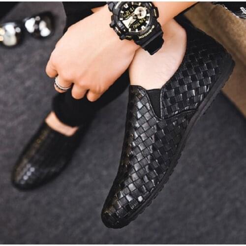 Autumn peas shoes mens pedal lazy breathable leather casual shoes Korean society British breathable leather shoes