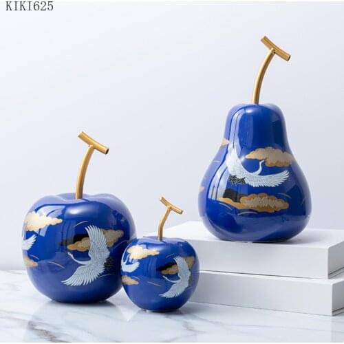 Creative Ceramic Apple Pear Crafts Sculpture Crane Pattern Fruit Decor Living Room Countertop Fruit Furnishings Home Decoration