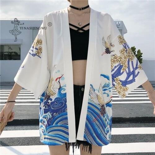 Japanese Kimonos Crane Samurai Unisex Clothes Traditional Japan Woman Harajuku Tops Yukata Haori Coats Cardigan Asian Costumes