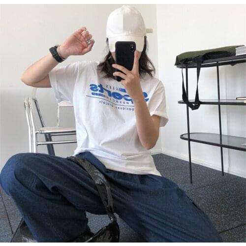 2021 New Summer Fashion Female T-shirt Loose High Quality Women Tee Letter Print Casual Elegant Cotton Ladies Tops T219