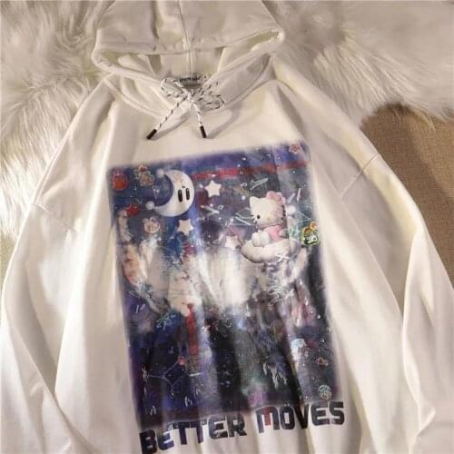 Ins Sweet Girl Punk Goth Fun Cat Print Hoodies Women Japan Fashion Kawaii Clothes for Teens Designer Sweatshirt Harajuku Casual