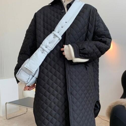 2020 Winter Thickened Minimalist Turn Down Collar Long-sleeved Women Loose Jackets Solid Color Cotton Padded Clothes C589