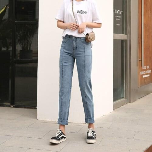 Boyfriend Jeans For Women High Waist Plus Size Casual Stitching Full Length Mom Denim Harem Pants 4XL 5XL