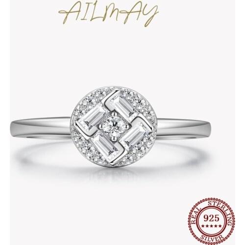 Ailmay Shining Irregular Cubic Zirconia Fashion 925 Sterling Silver Round Rings For Women Wedding Statement Fine Silver Jewelry