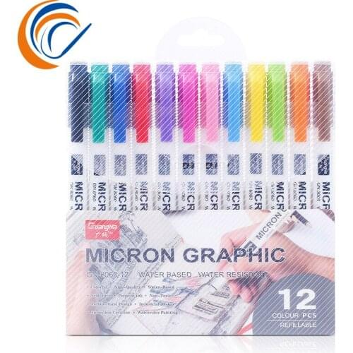 0.5mm Waterproof Water Color Paint Sketch Needle Pen Fast Dry 12 Colors Per Set Animation Sketching Graphic