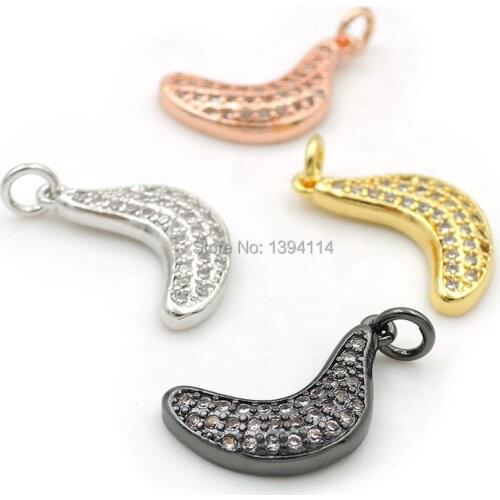 15*8*3mm Micro Pave Clear CZ Banana Charms Fit For Men And Women Making Earrings Or Necklaces Jewelry