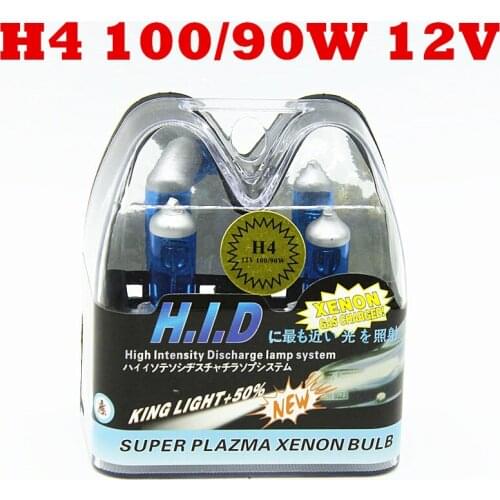H4 Halogen Bulb 12V 100/90W Super White 2 PCS Blue Glass Stainless Steel Base Car Lamp