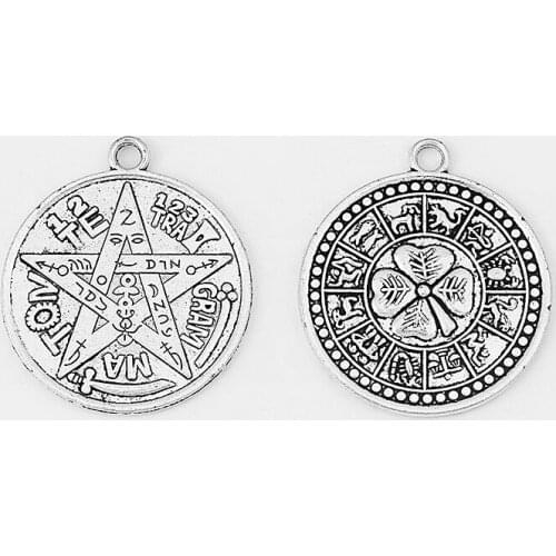 3PCS DIY Jewelry Craft Large Antique Round Amulet Pentagram Pentacle Wicca Pagan Charm Pendant for Necklace Jewelry