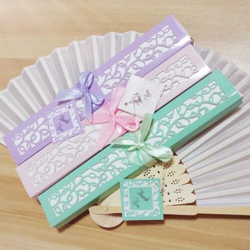 50PCS Customized Bamboo Folding Silk Hand Fan Personalized Engraved / Print Baby Shower Party Gift Wedding Favor