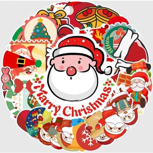 50pcs/set Merry Christmas Sticker Santa Claus Snowman Decorative Stickers For Case Suitcase Luggage Guitar Laptop Children Toys