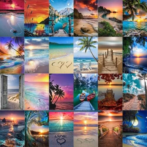 5D DIY Diamante Bordado Artesanía Mosaico Playa Paisaje Arte Mobiliario Patrón Decoración del hogar Artesanía