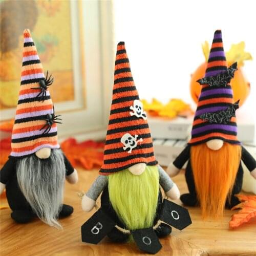 6 PCS Halloween Gnomes Decorations with Spider Bat Skull Handmade Plush Elf Dwarf Doll Home Table Ornament Kids Gif Wholesale XB