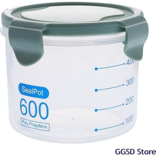 600/800/1000ml Plastic Fresh Pot Container Moisture-Proof Kitchen Rice Grain Storage Box Sealing Can Food Preservation Organizer