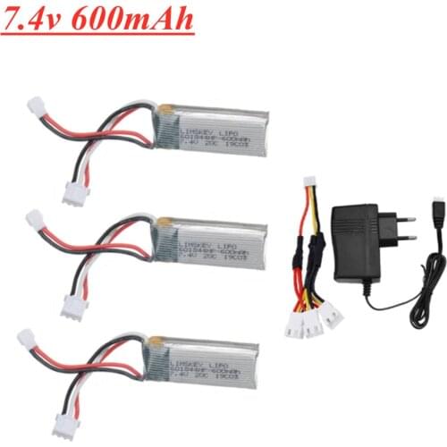 7.4V 600mAh 601844 20C 2S Lipo Battery with charger set for WLtoys F959 XK DHC-2 A600 A700 A800 A430 RC Cars Parts 7.4 v Battery