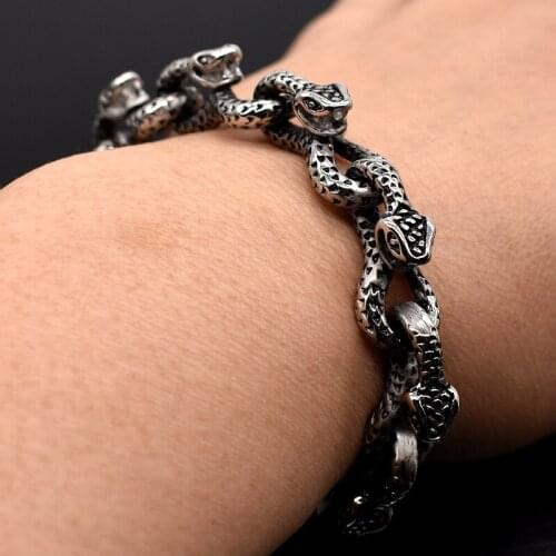 AMUMIU Punk Rock 22cm Snake Casting Link Chain Stainless Steel Bracelet Bangle Mens Christmas Gifts HZB112