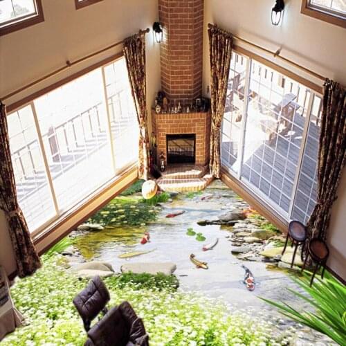 Free Shipping koi flooring wallpaper kitchen hotel decorative waterproof floor mural