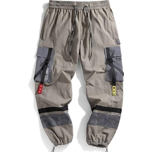 New Japanese Men Hip Hop Black Cargo Pants Joggers Sweatpants Overalls Men Ribbons Streetwear Harem Pants Fashions Trousers