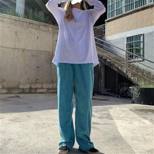 Length Trousers All-Match Trendy Corduroy Ladies Clothes Wide Leg Pants Women Ins Harajuku Fall Lovely Simple Preppy Teens Full