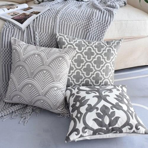DUNXDECO Cushion Cover Decorative Pillow Case Simple Gray Geometric Cotton Thread Embroidery Artistic Sofa Chair Coussin Decor