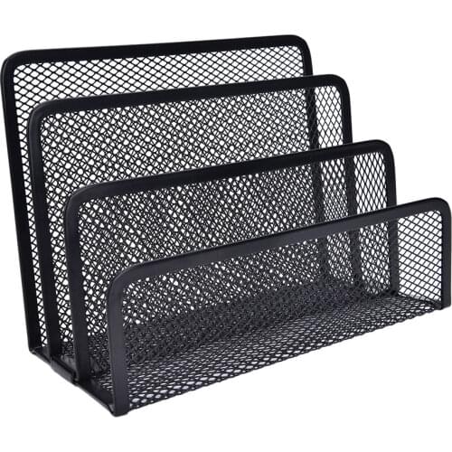 Black Metal Mesh Desk Organizer Desktop Letter Sorter Mail Tray File Organiser Office Home Bookends Book Holder Business