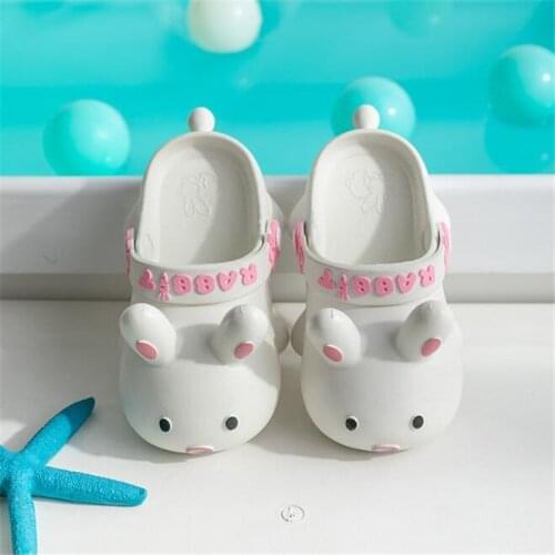 Kids Summer Slippers Boy Girl Cute Cartoon Rabbit Home Shoes Outdoor Soft Bottom Slippers Parent-Child Beach Hole Sandals