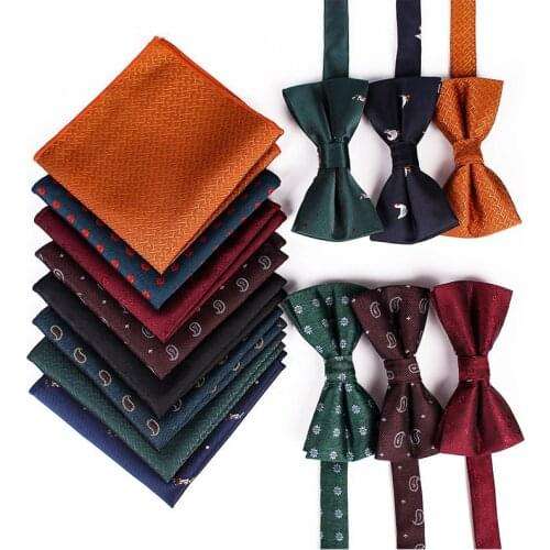 Ricnais Classic Print Mens Bowtie&Pocket square Polyester Suit Business Formal Occasions Wedding Accessories Casual Gift Set