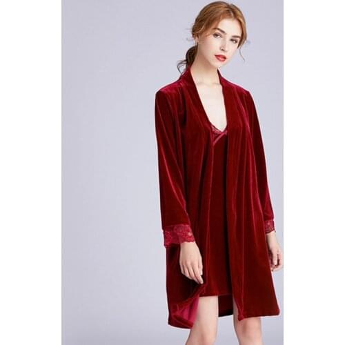 Sexy Women Velour Kimono Bathrobe 2019 New Silky Bride Bridesmaid Wedding Robe Set 2PCS Sleepwear Casual Home Clothes Nightwear