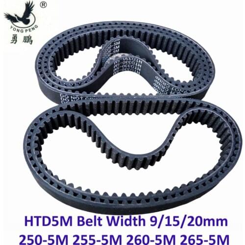 HTD5M Timing belt C=250/255/260/265 width 15/20/25mm Teeth 50 51 52 53 5M synchronous pulley Belt HTD250-5M 255-5M 260-5M 265-5M
