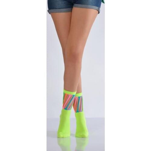 Idilfashion Special Design Magic Lady 'S Socks-Fluorescent Green-1020 B-ART049 (3'LÜ PACKAGE)
