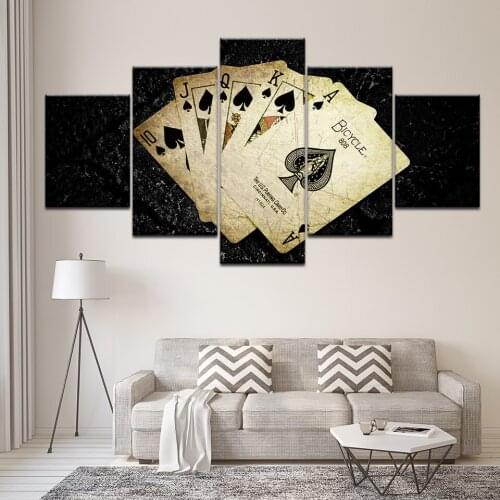 Canvas Painting Yellowed Poker Cards 5 Pieces Wall Art Painting Modular Wallpapers Poster Print for living room Home Decor