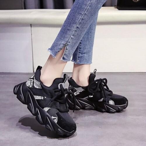 Round Toe Net Cloth Platform Shoes Women Vulcanized Shoes Woman Autumn Lace-up Sneakers Women Casual Flats Rubber Ladies Shoes