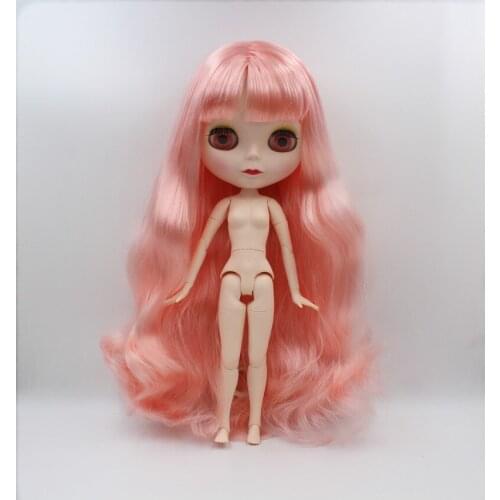Blygirl,Blyth doll,Peach pink curly hair, 19 joints body, new face shell doll, 1/6 nude doll, can give her makeup and clothes