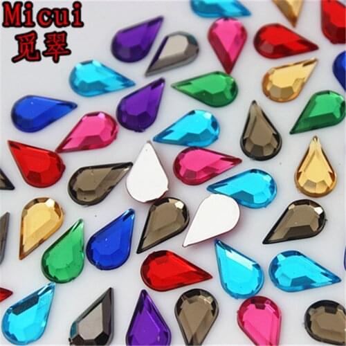 Micui 100pcs 6*10mm Mix Color Drop Rhinestones Flat Back Acrylic Gems Crystal Stones Non Sewing Beads for DIY Clothes MC311