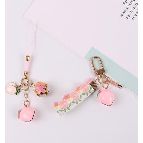 Cute Japanese Peach Bell Smart Phone Strap Lanyards for IPhone /Samsung/Xiaomi/Huawei Phone Strap Rope Phone Charm Decor