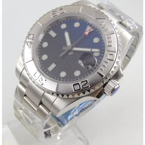 40mm SUB Steel Case Mechanical Mens Watch Luminous Black Blue Dial 21 Jewels MIYOTA 8215 Bracelet Date Sapphire Glass