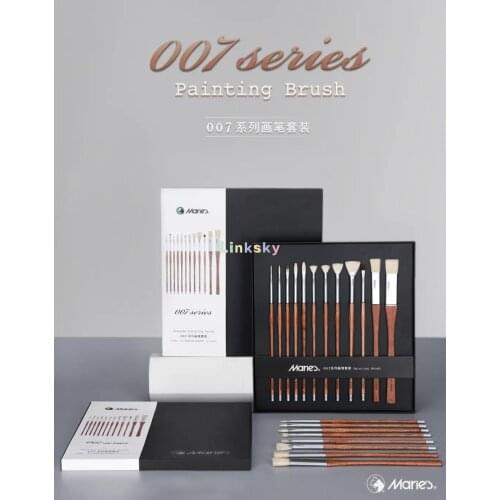 Maries 007 Series Painting Brush Set, Set of 12, Acrylic & Oil Paint Brushes with Wood Handles, Painting Art Supplies