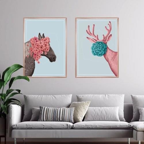 Animal horse Poster Wall Art Nordic reindeer Canvas Painting Quote Wall Art Pictures For Living Room Modern Decorative Prins