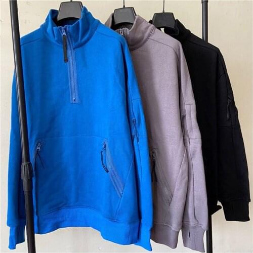 Autumn Winter Mens Tooling Style Comfortable Plus Velvet Zipper Round Neck Sweater Sweats