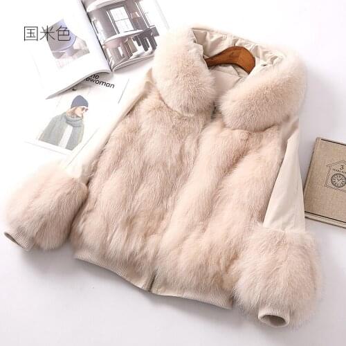 Parka Autumn Winter Women Real Fox Fur Coat Double-side Wear Parkas Korean Pink Jacket Chaqueta Mujer MY1094