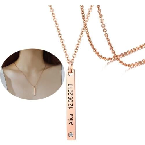 Personalized Square Bar Custom Name Choker Necklace Vertical Stainless Steel Pendant Necklace Women/Men Gift