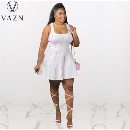 VAZN Europe and the United States Large Size Womens Vest Type Sleeveless Line Collision Sexy Dress Womens Wear