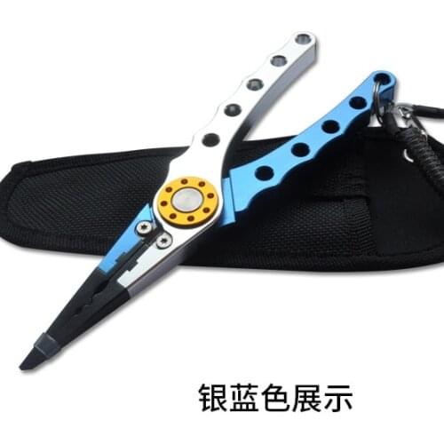 Aluminum alloy Fishing Pliers Hook Remover Tools Braid Line Cutting Split Ring with Coiled Lanyard and Sheath